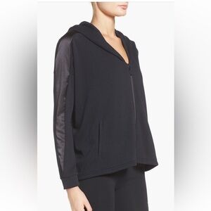 Black Puma Zip-Up Hoodie with Satin Accents